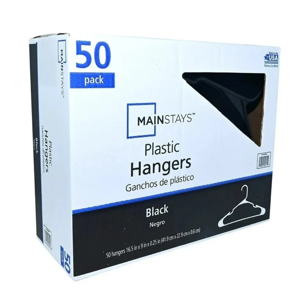 Mainstays Black Plastic Hangers 50pk